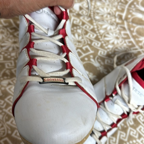 Converse Size 13 Mens  Basketball Shoes Leather White Red used Condition - Picture 8 of 9
